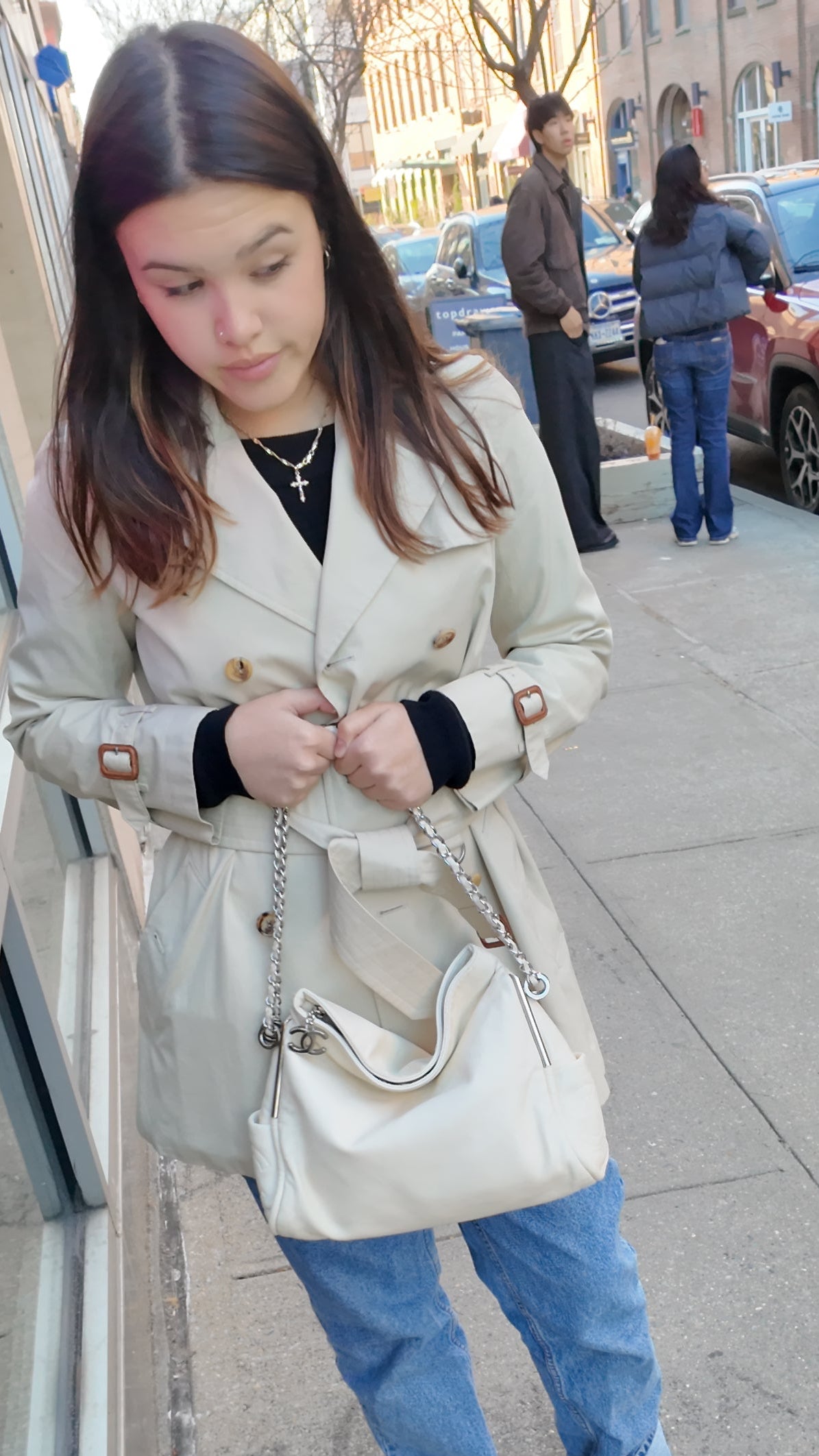 Vintage Chanel off white hobo bag with silver hardware.