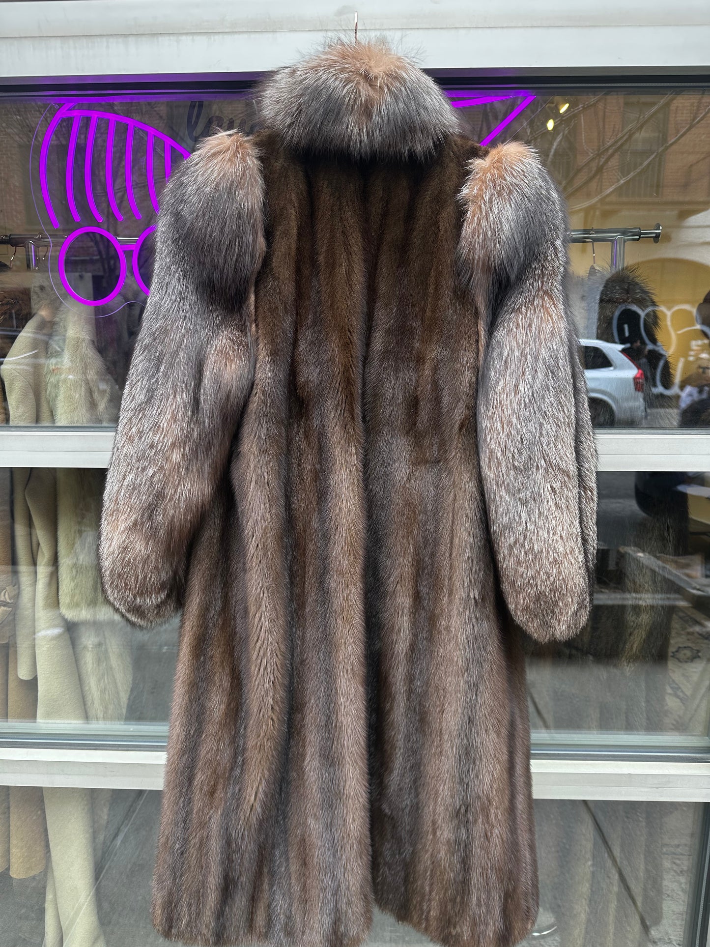 Mahogany Mink Crystal Fox Collar & Sleeves