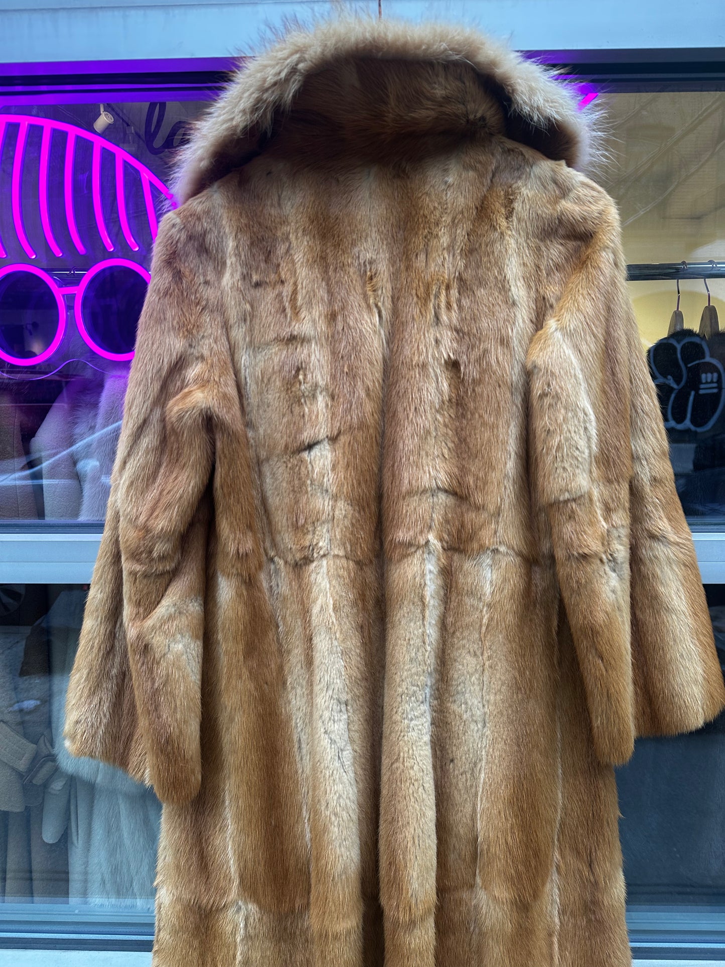 Vintage Golden Coyote with Red Fox Collar Full length coat