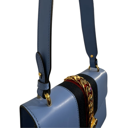 Gucci Sherry Line Blue Leather Bag with Gold Hardware