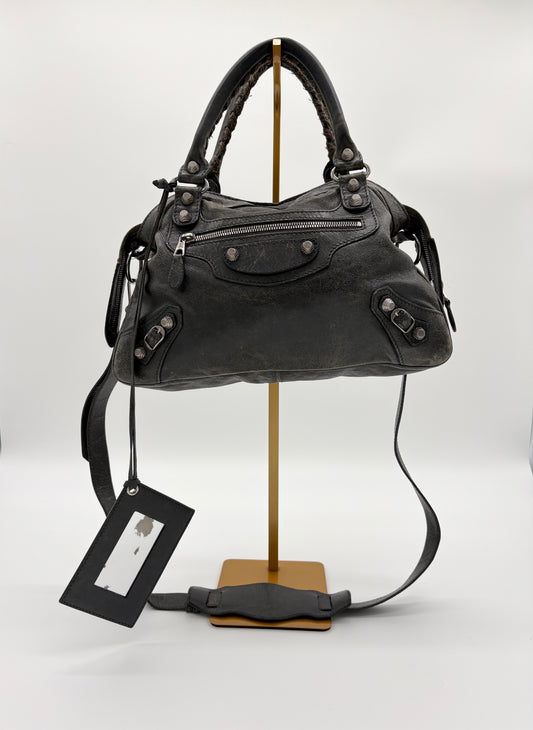 Balenciaga Grey Leather City Bag small with Silver Hardware (strap included)