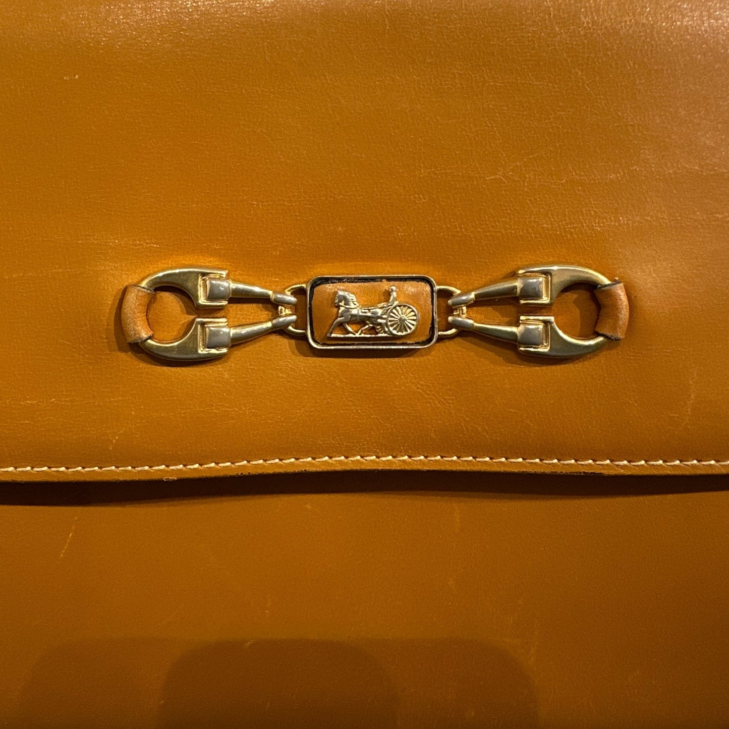 Vintage Celine Tan Leather Shoulder Bag with Gold Hardware.