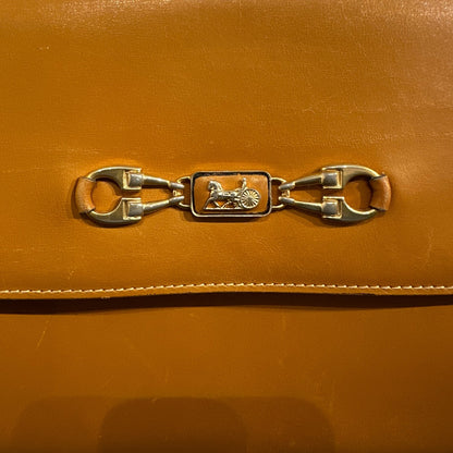 Vintage Celine Tan Leather Shoulder Bag with Gold Hardware.