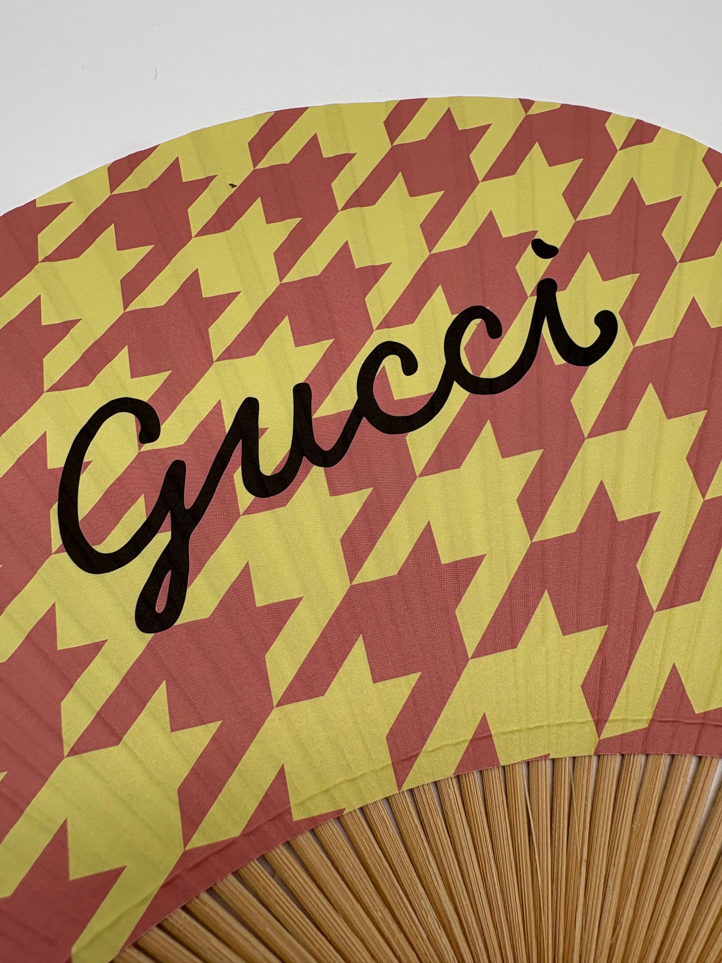 Gucci Novelty Yellow Pink Houndstooth Fan
