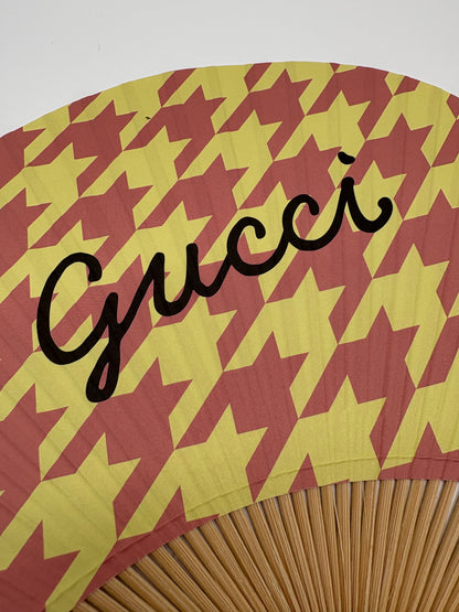 Gucci Novelty Yellow Pink Houndstooth Fan