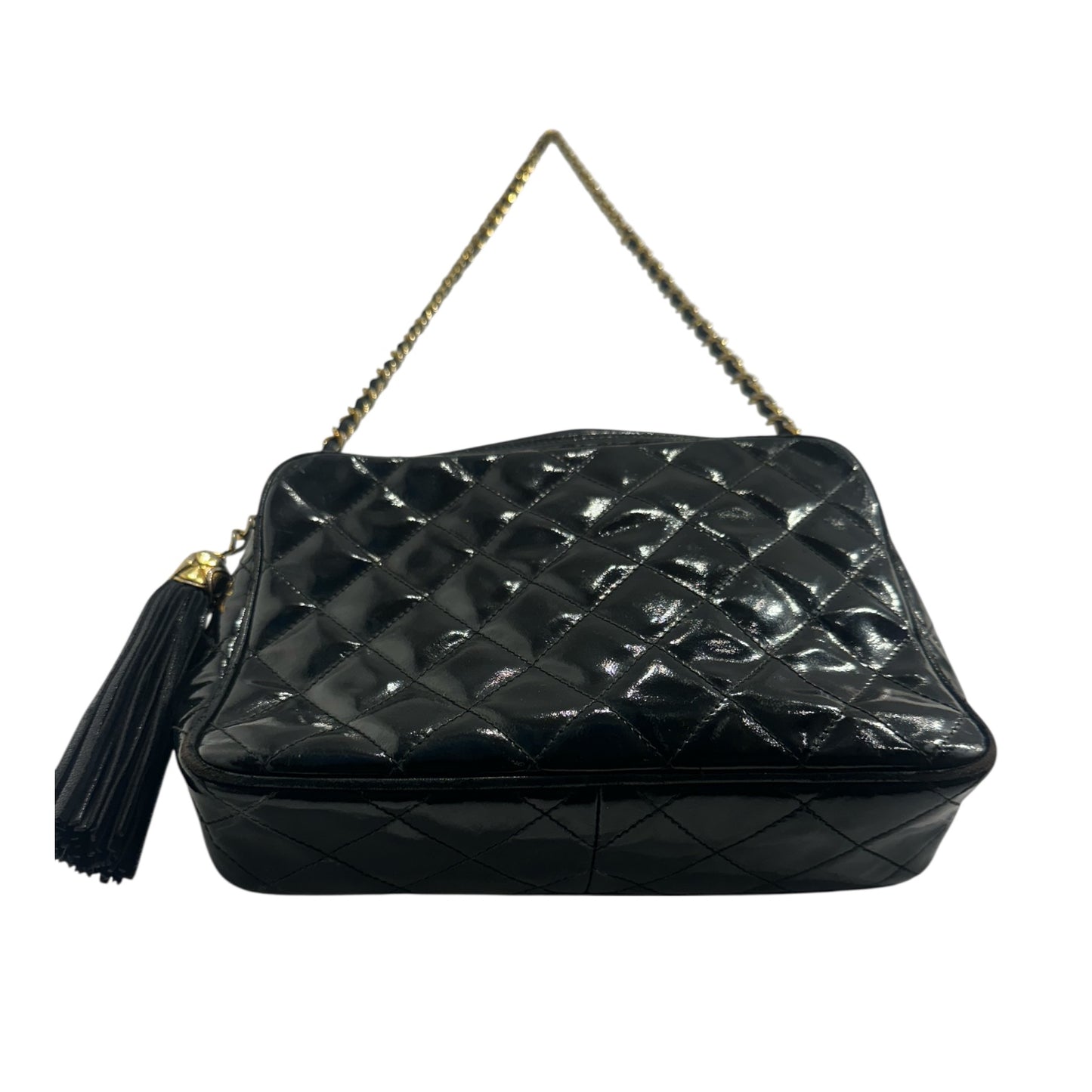 1990s Chanel Black Patent Leather camera bag with gold hardware ***SOLD***