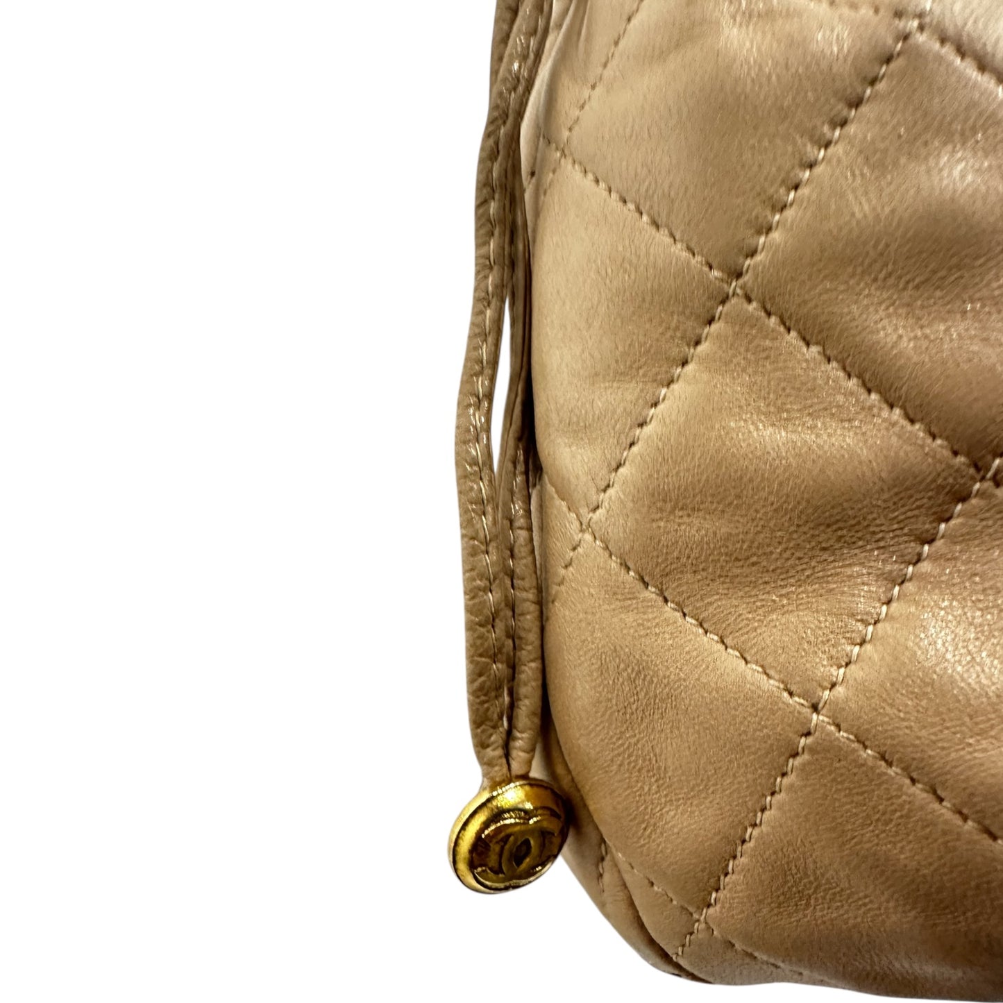 Chanel Beige Quilted Lambskin Mini Drawstring Bag
