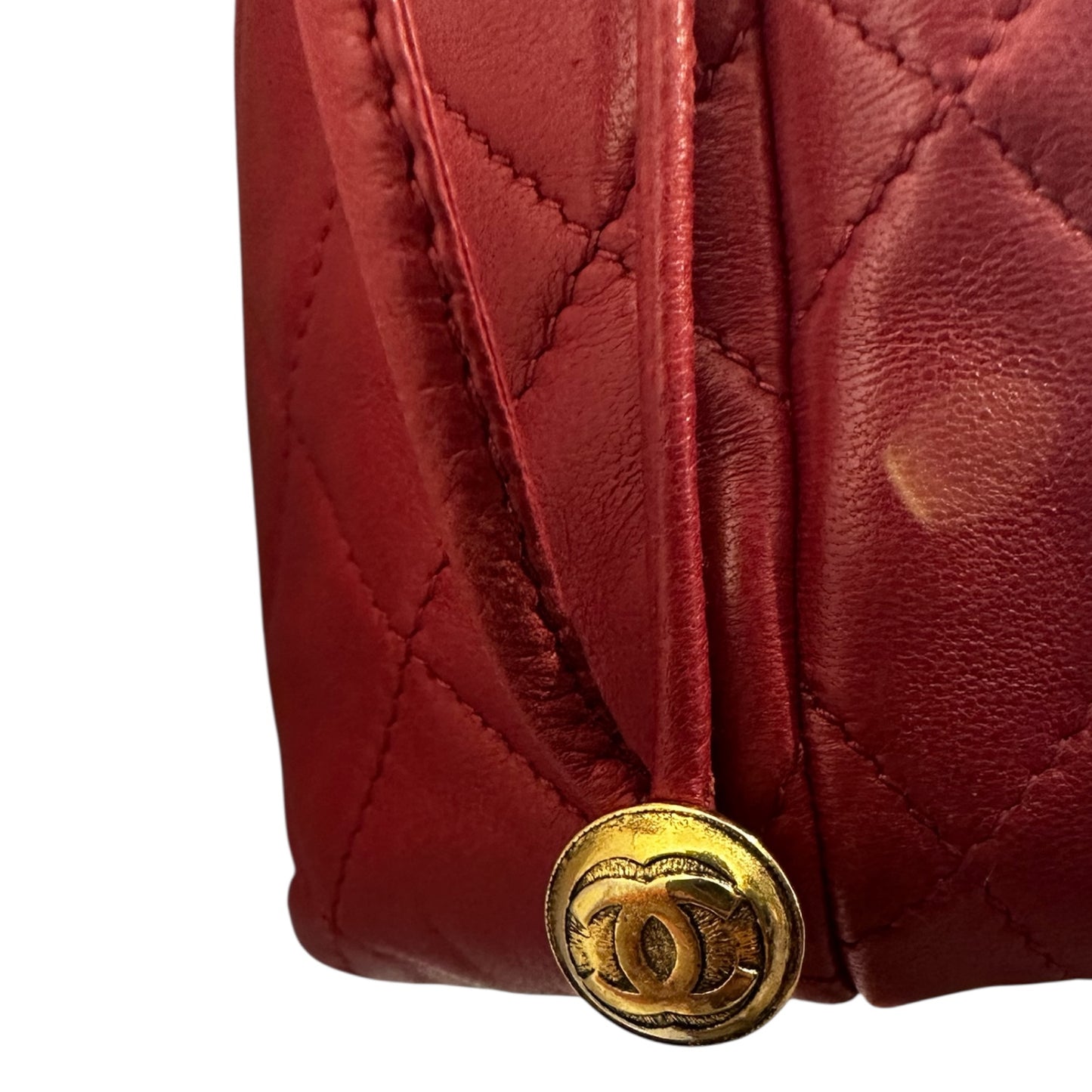 Chanel Red Quilted Lambskin Mini Drawstring Bag with gold hardware