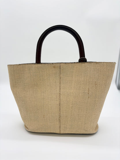 Chanel Raffia and Brown Leather Tote Bag