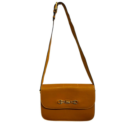 Vintage Celine Tan Leather Shoulder Bag with Gold Hardware.