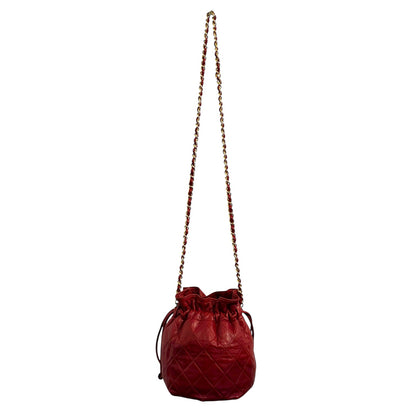 Chanel Red Quilted Lambskin Mini Drawstring Bag with gold hardware