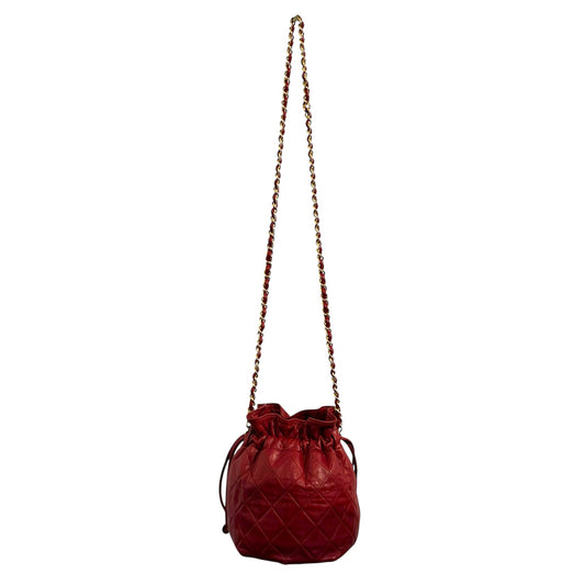 Chanel Red Quilted Lambskin Mini Drawstring Bag with gold hardware