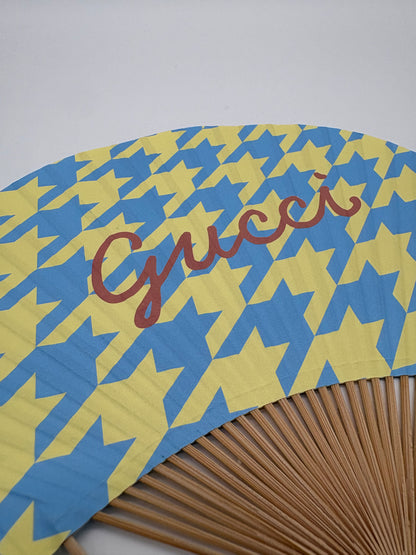 Gucci Novelty Yellow Blue Houndstooth Fan