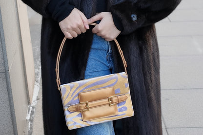 1990s Fendi Lavender and Gold Velvet Animal Print Shoulder Bag