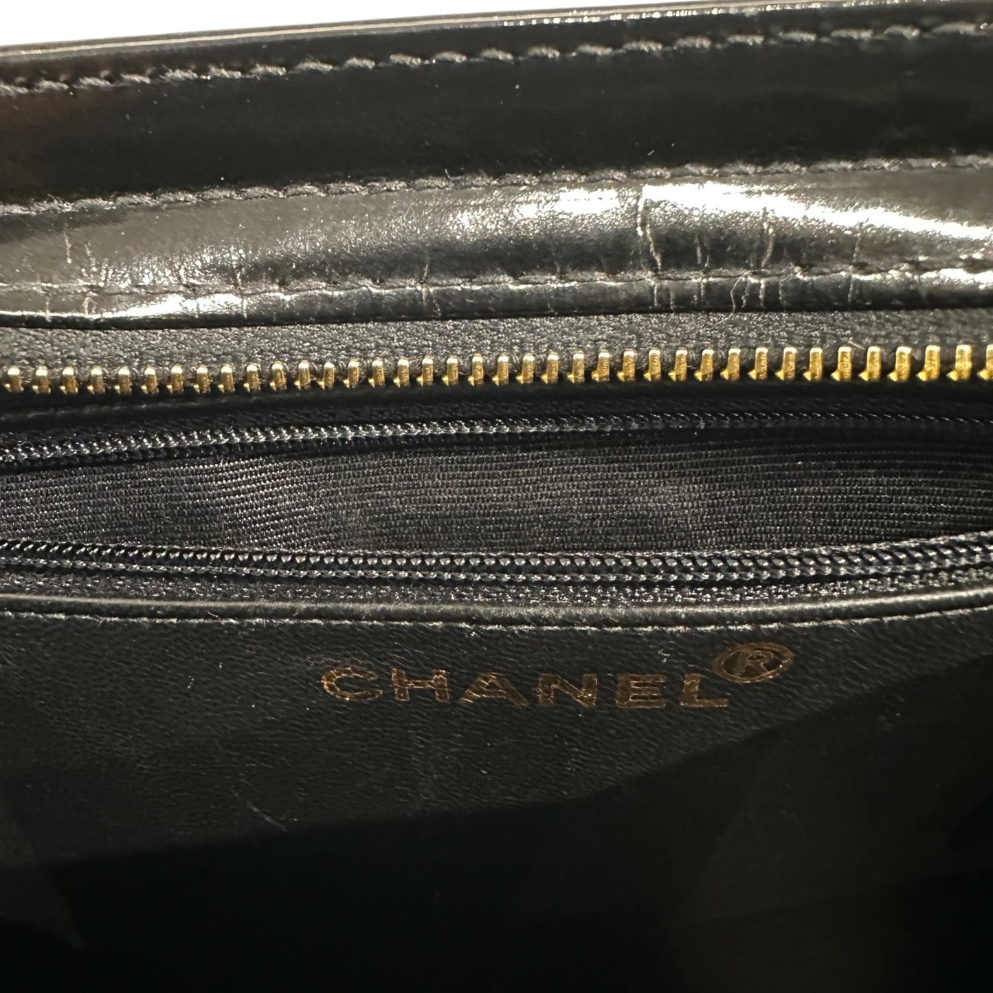 1980s Chanel Black Patent Leather 24K Gold Plated Hardware tote from Karl Lagerfeld era. ***SOLD***