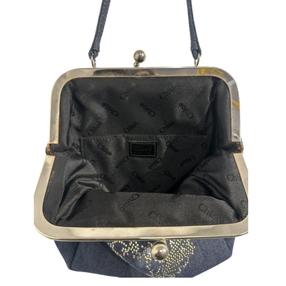 2000s Chloe Denim Kisslock purse with sequin Tiger Head from the Phoebe Philo Era. **SOLD**