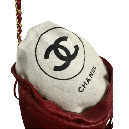 Chanel Red Quilted Lambskin Mini Drawstring Bag with gold hardware