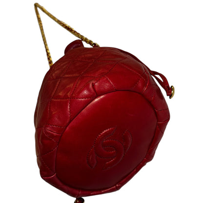 Chanel Red Quilted Lambskin Mini Drawstring Bag with gold hardware