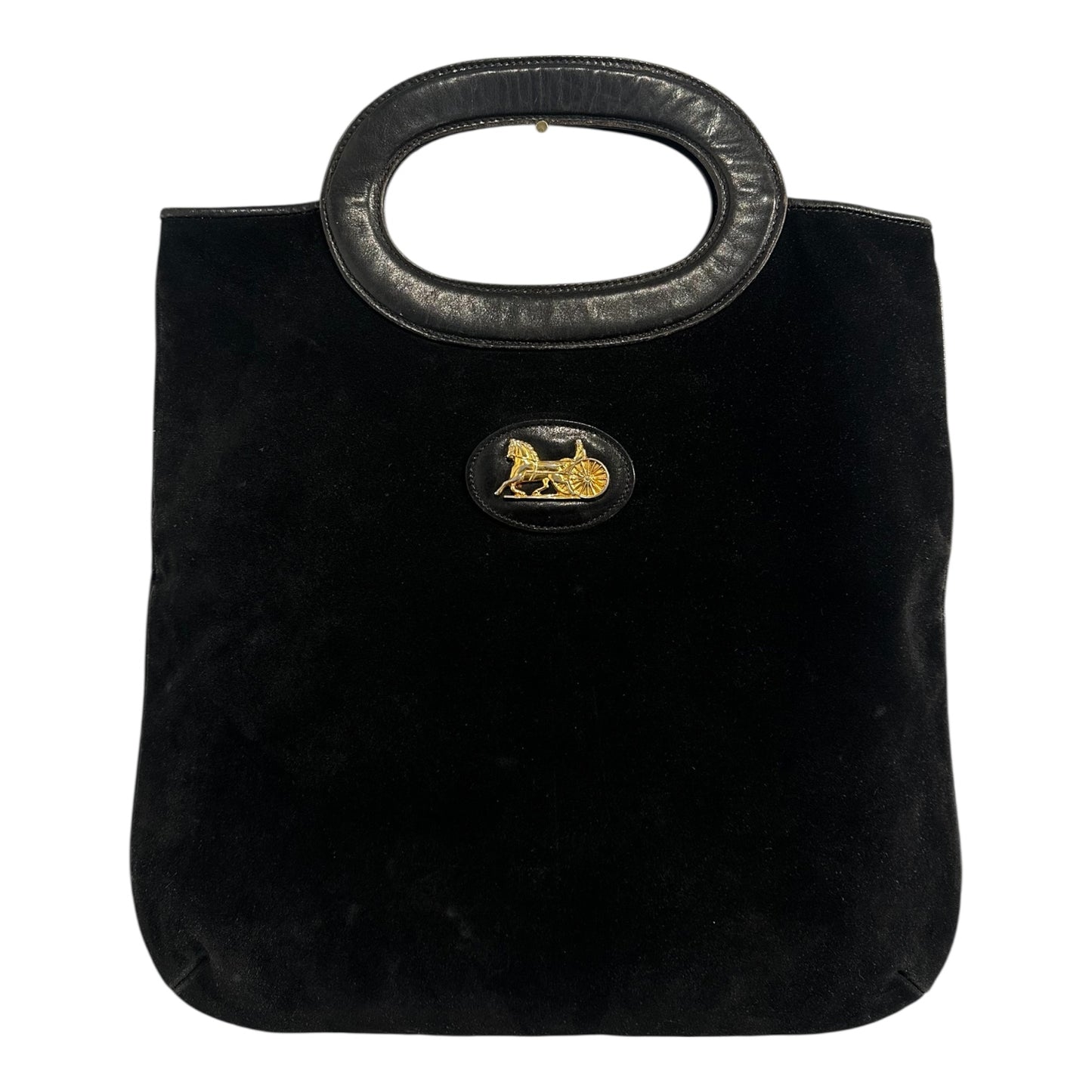 Celine Black Suede and Black Leather Tote with Gold Hardware