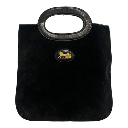Celine Black Suede and Black Leather Tote with Gold Hardware