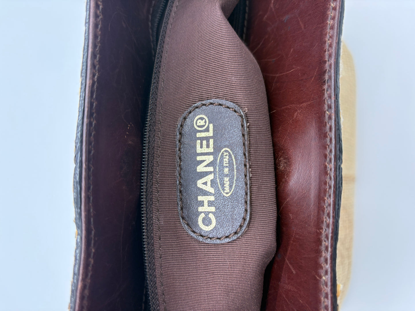 Chanel Raffia and Brown Leather Tote Bag