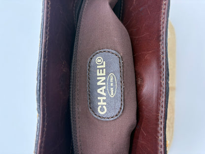 Chanel Raffia and Brown Leather Tote Bag