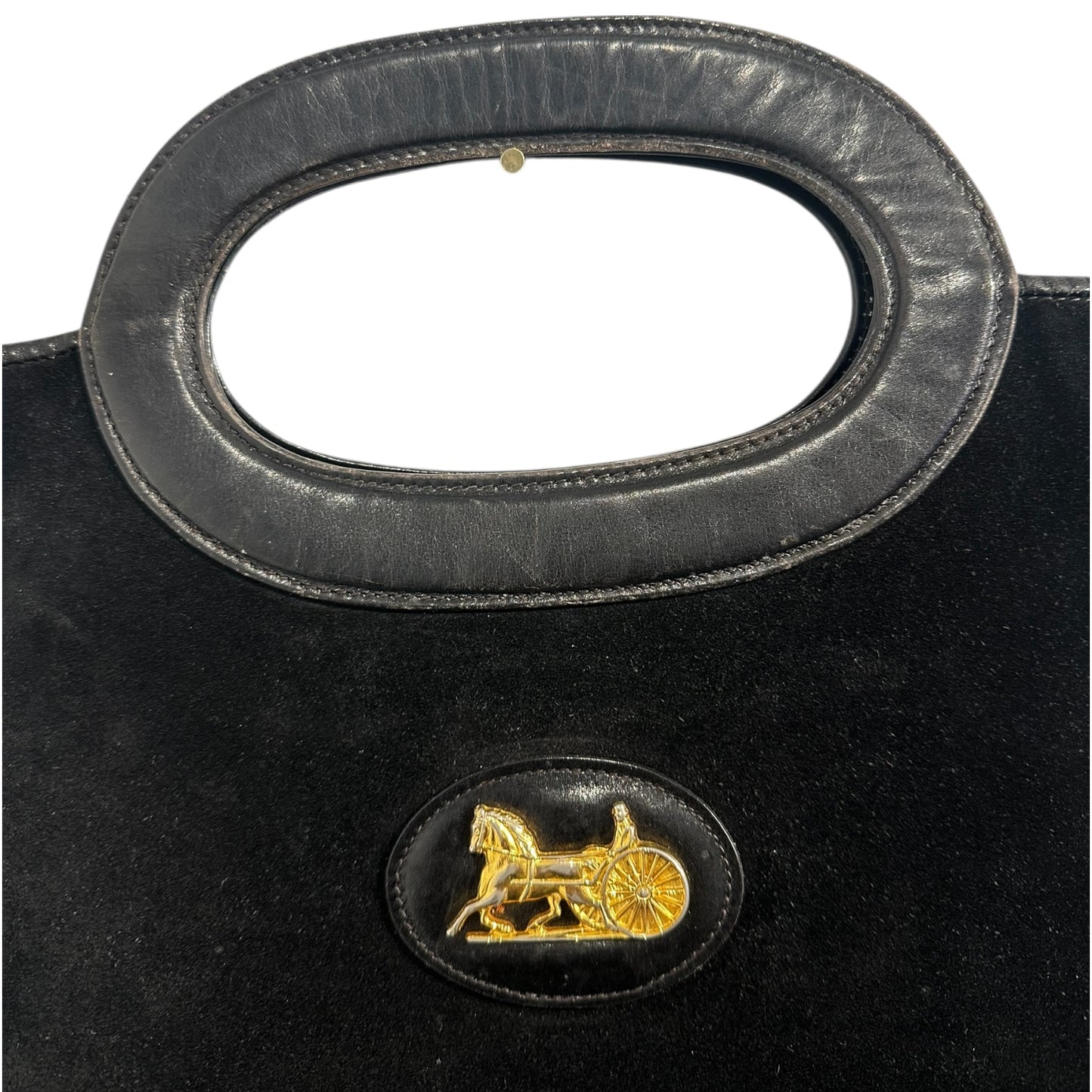 Celine Black Suede and Black Leather Tote with Gold Hardware