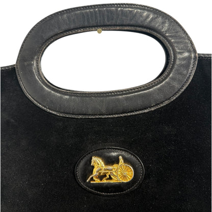 Celine Black Suede and Black Leather Tote with Gold Hardware