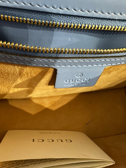 Gucci Sherry Line Blue Leather Bag with Gold Hardware