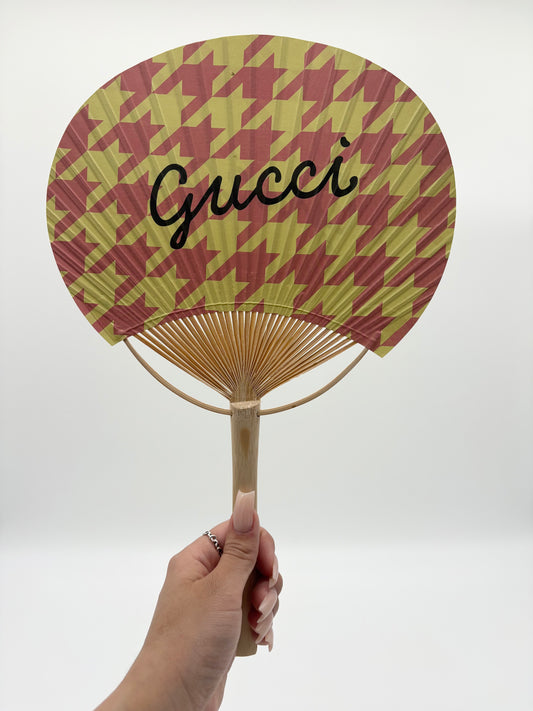 Gucci Novelty Yellow Pink Houndstooth Fan