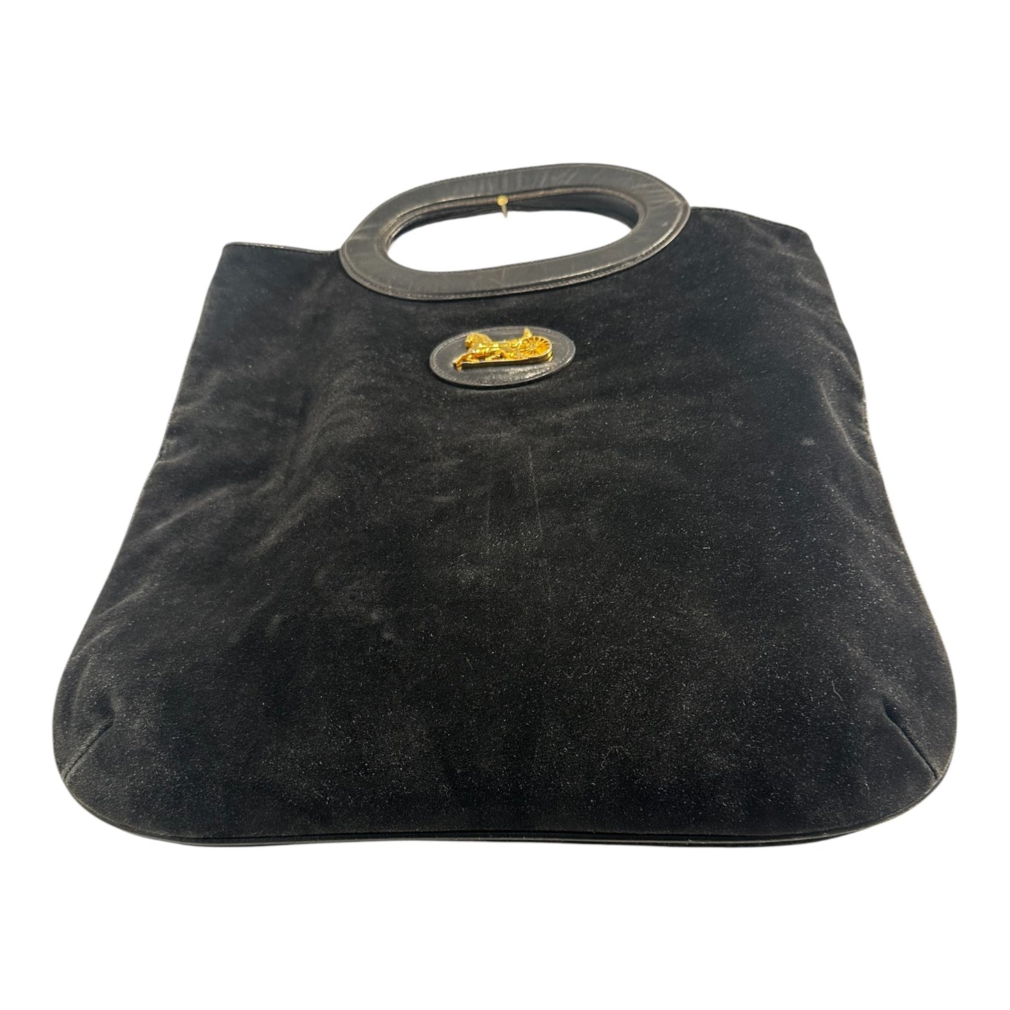 Celine Black Suede and Black Leather Tote with Gold Hardware