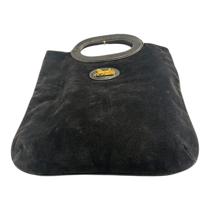 Celine Black Suede and Black Leather Tote with Gold Hardware