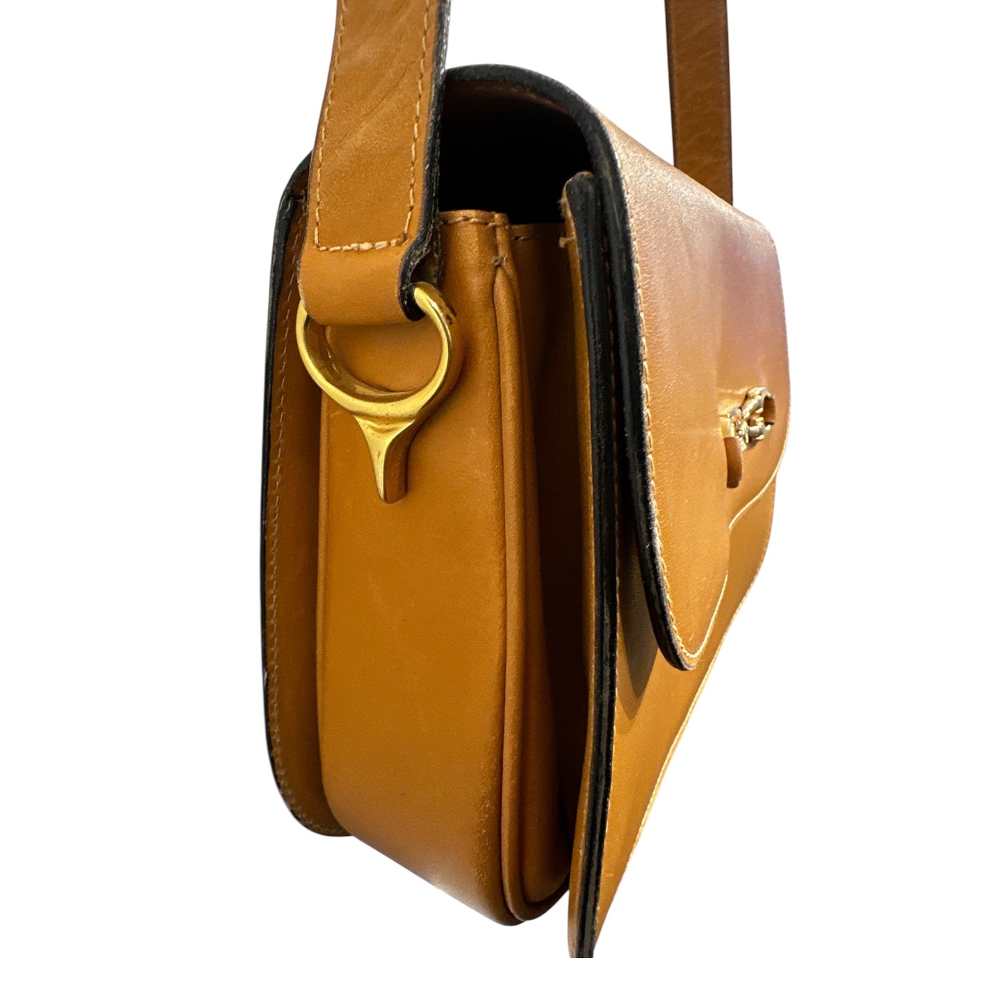Vintage Celine Tan Leather Shoulder Bag with Gold Hardware.