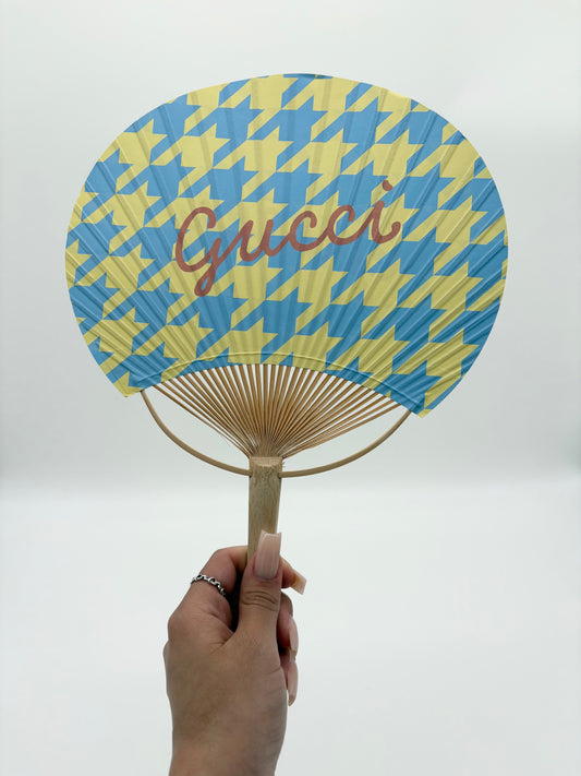 Gucci Novelty Yellow Blue Houndstooth Fan