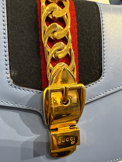 Gucci Sherry Line Blue Leather Bag with Gold Hardware