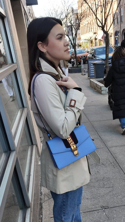 Gucci Sherry Line Blue Leather Bag with Gold Hardware