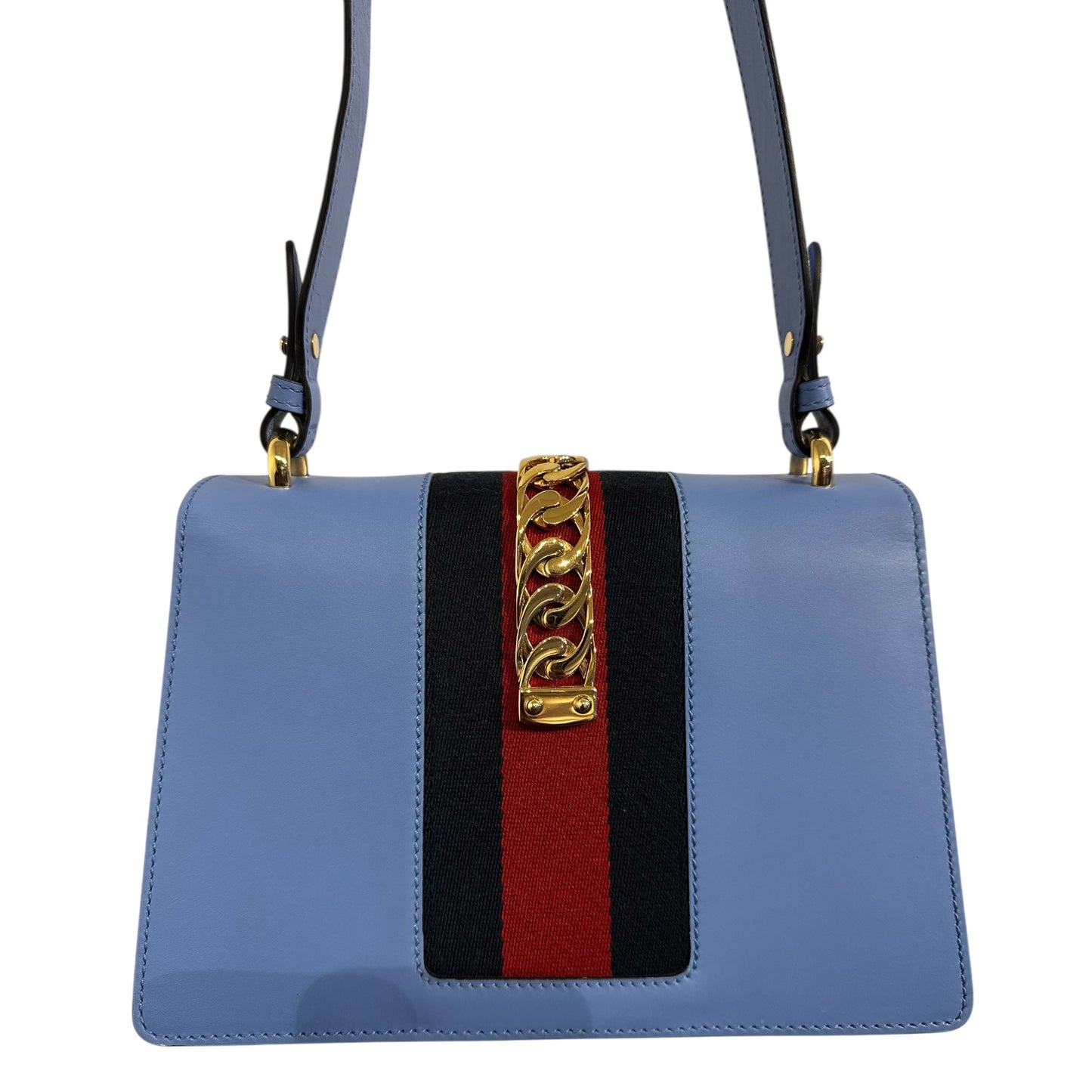 Gucci Sherry Line Blue Leather Bag with Gold Hardware