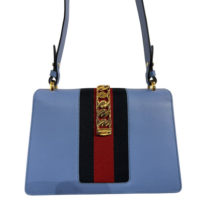 Gucci Sherry Line Blue Leather Bag with Gold Hardware