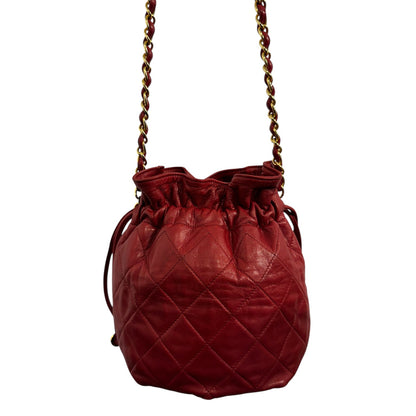 Chanel Red Quilted Lambskin Mini Drawstring Bag with gold hardware