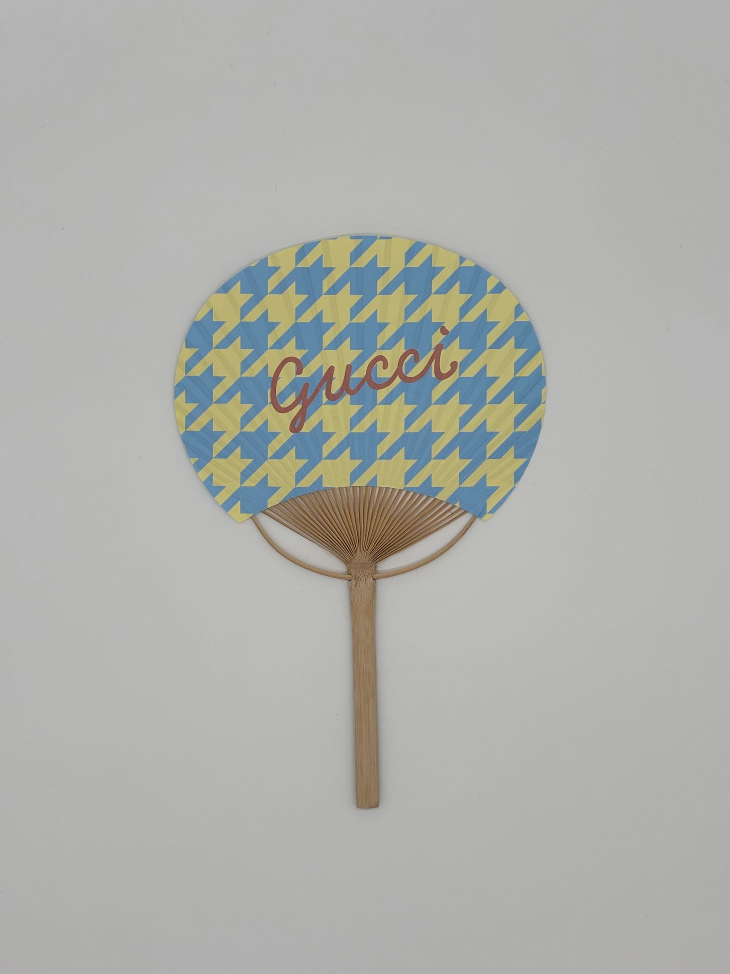 Gucci Novelty Yellow Blue Houndstooth Fan