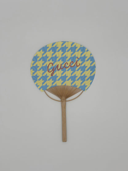 Gucci Novelty Yellow Blue Houndstooth Fan