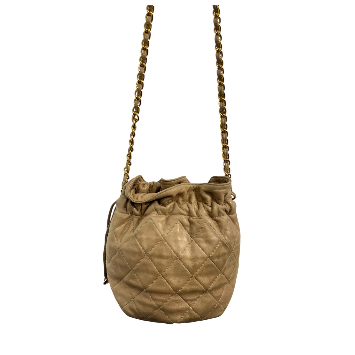 Chanel Beige Quilted Lambskin Mini Drawstring Bag