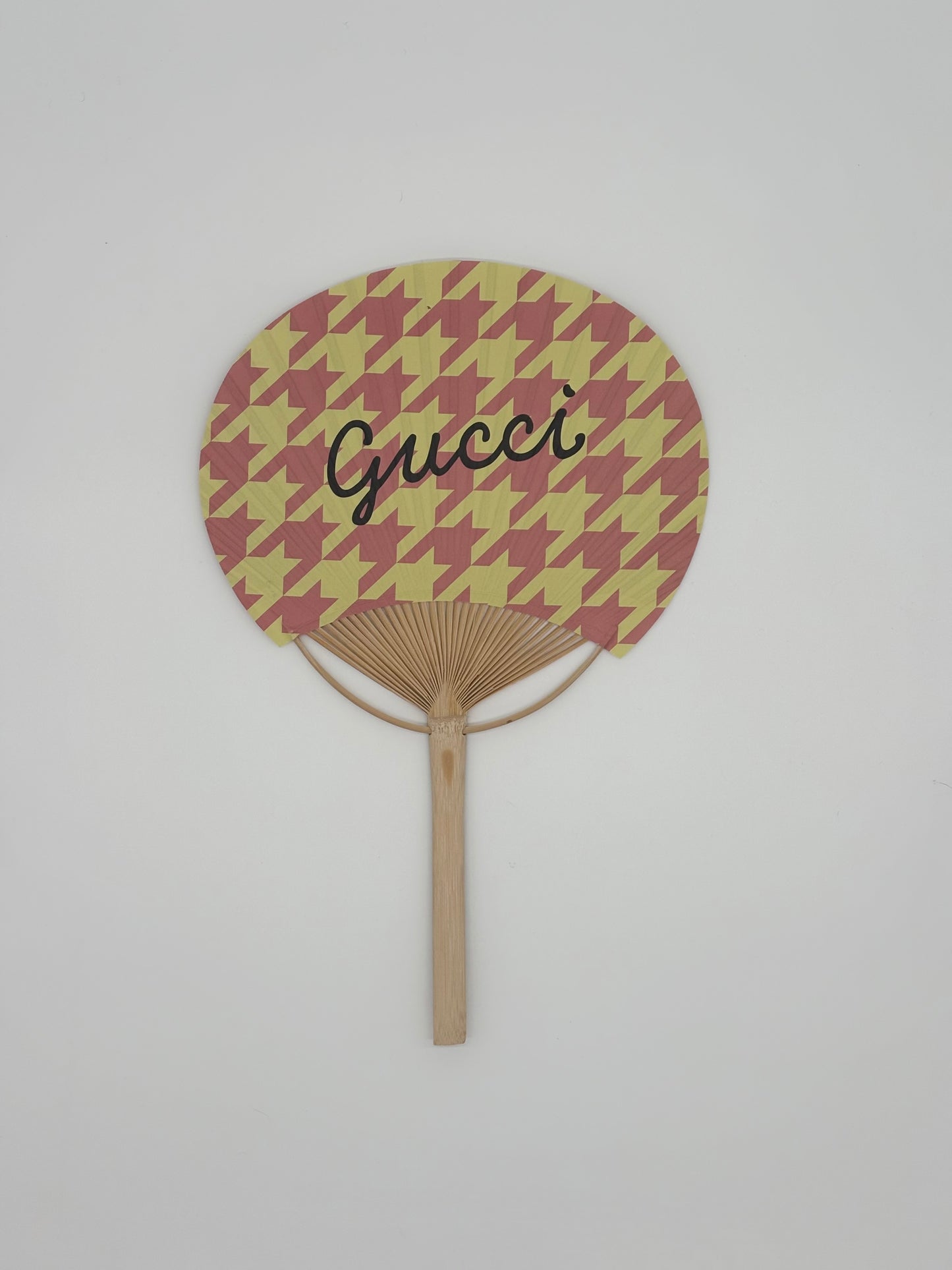 Gucci Novelty Yellow Pink Houndstooth Fan