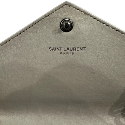 Sain Laurent Kate croc-embossed Cream Colored Leather Evening Bag with Gold Hardware