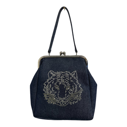 2000s Chloe Denim Kisslock purse with sequin Tiger Head from the Phoebe Philo Era. **SOLD**