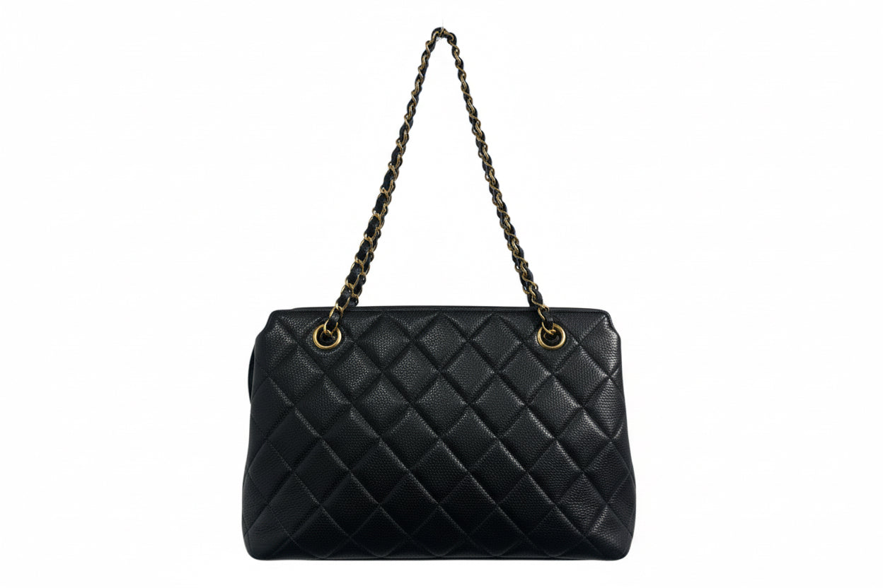 1990s Chanel  Black Caviar Leather shoulder bag