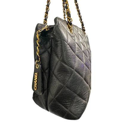 1990s Chanel  Black Caviar Leather shoulder bag