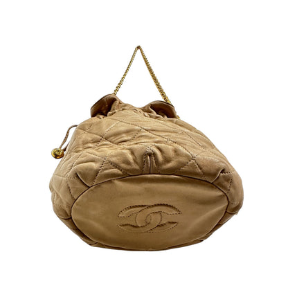 Chanel Beige Quilted Lambskin Mini Drawstring Bag