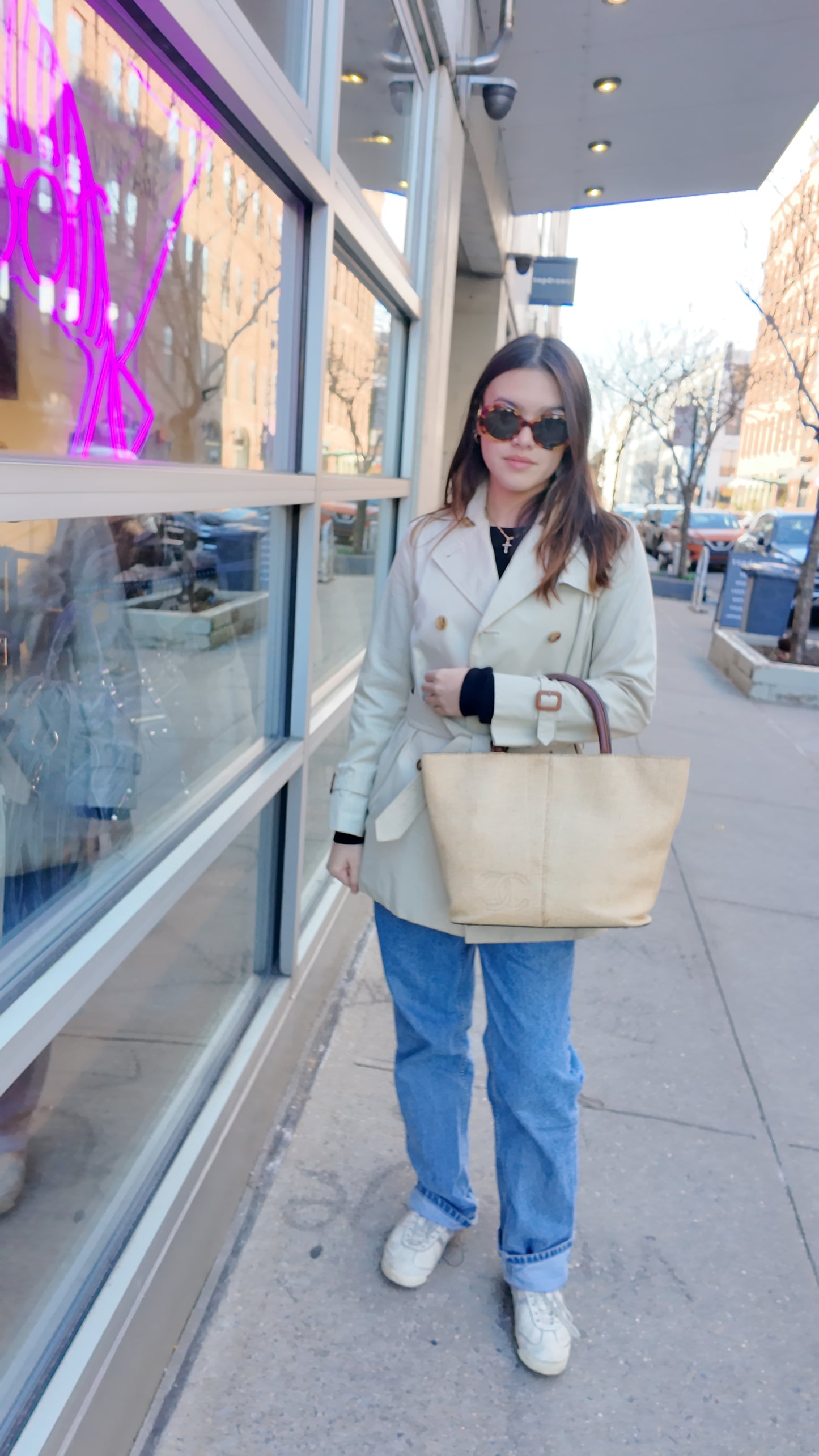 Chanel Raffia and Brown Leather Tote Bag