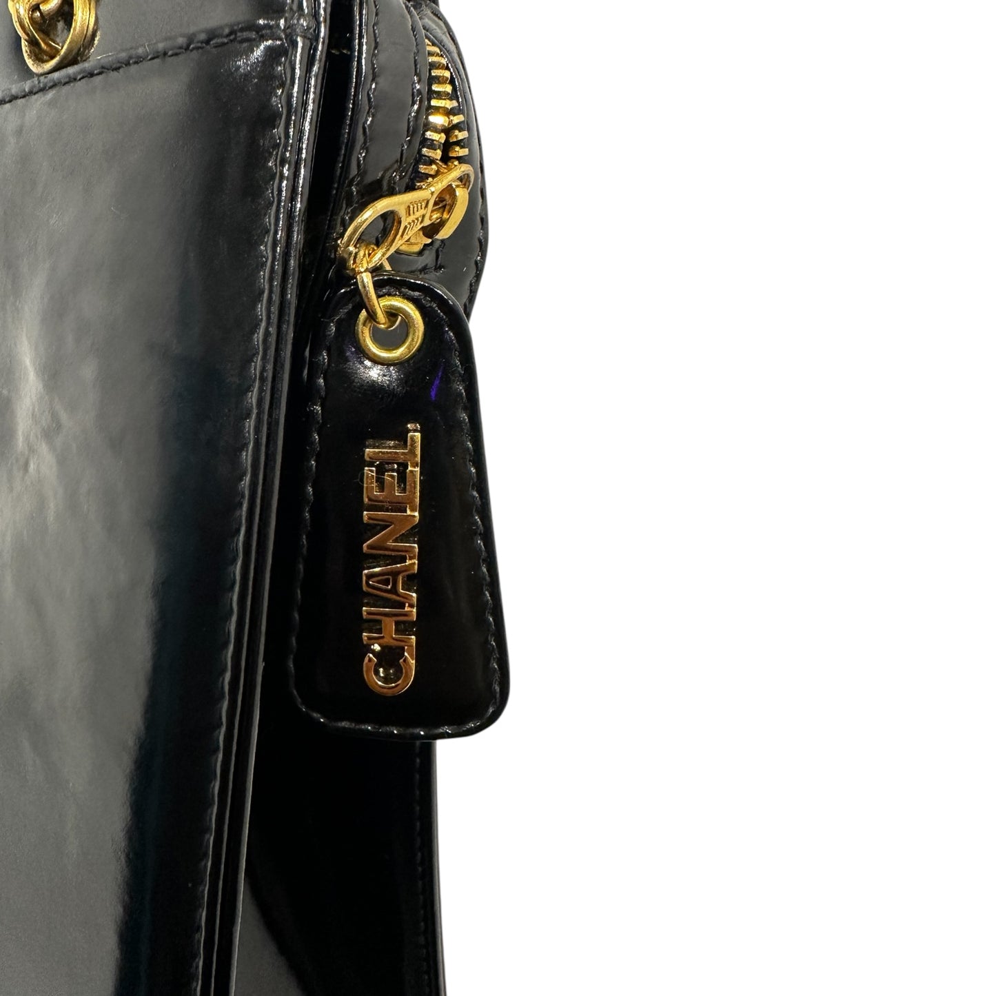 1980s Chanel Black Patent Leather 24K Gold Plated Hardware tote from Karl Lagerfeld era. ***SOLD***